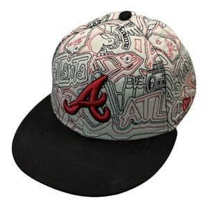 New Era 59FIFTY Atlanta Braves MLB Hat 7 1/8 Fitted Doodle Sketch Print Baseball